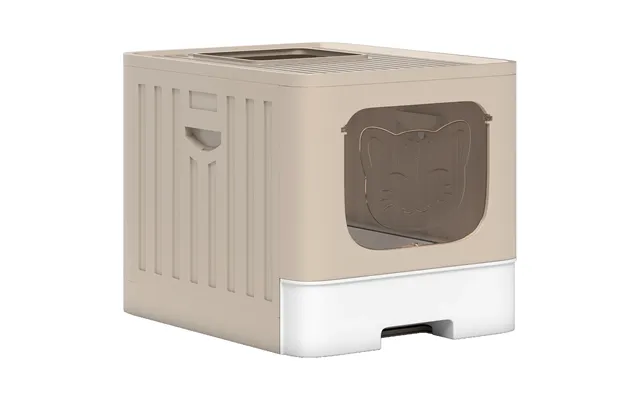 Foldable Cat Litter Box With Lid, Slide-out Drawer, Scoop, Easy Clean, Odour Control, Anti-splashing - Khaki