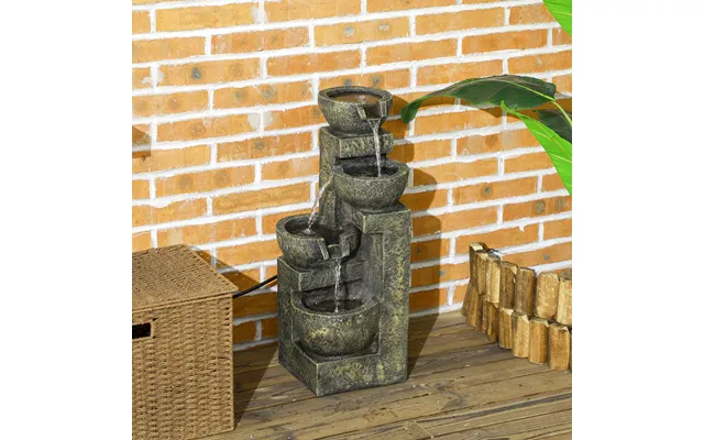 Garden Water Feature Waterfall Fountain With 4-tier Stone Look Bowls - Adjustable Flow