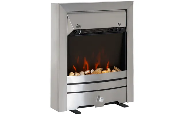 Homcom 2kw Stainless Steel Electric Fireplace Pebble Burning Effect Heater Fire Flame Indoor Stove Led Lighting
