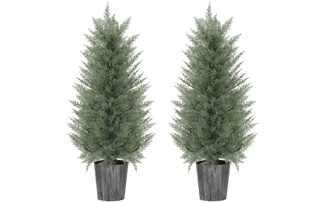 Homcom 90cm Artificial Cypress Trees Set Of 2 - Uv Resistant Artificial Plants With Decorative Pot