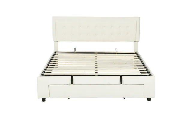 Homcom King Size Ottoman Bed Frame, With Front Drawer - Cream