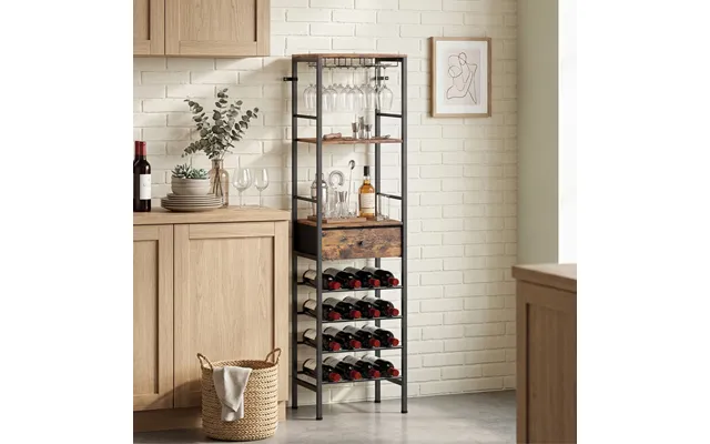 Industrial Wine Bar Cabinet Freestanding Liquor Cabinet 16-bottle Wine Rack Glass Holder Rustic Brown