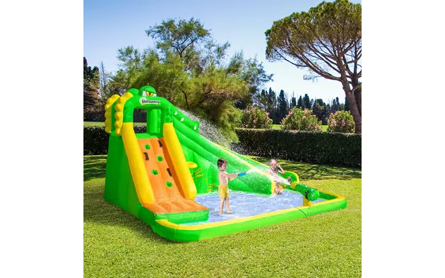 Kids Bouncy Castle - 5 In 1 Large Crocodile Style Inflatable House Slide Basket Water Pool Gun Climbing Wall With Blower
