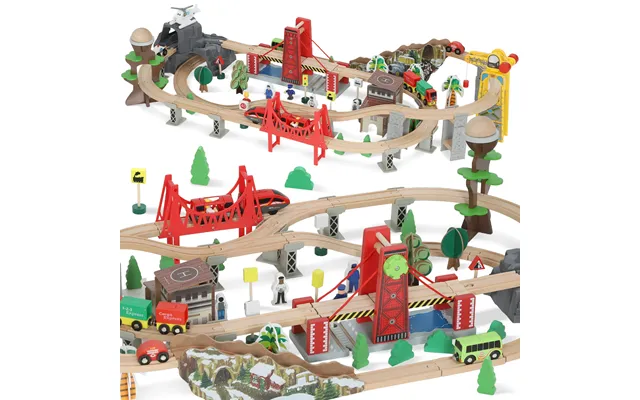 Mcl 100 Piece Wooden Train Set For Kids 3 Years With Track, Crane, Battery Operated Train - Multicolour