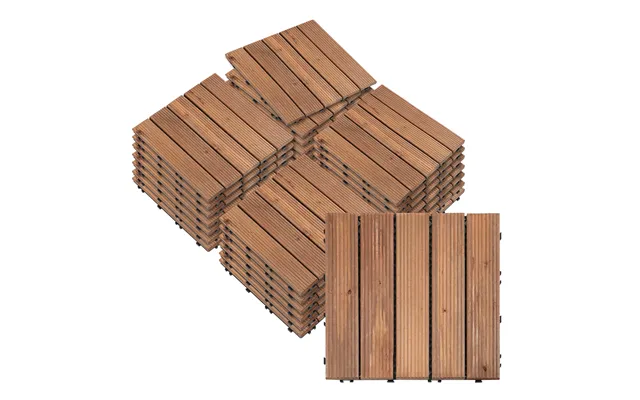 Mcl 27 Pcs Solid Wood Interlocking Decking Tiles For Patio, Balcony, Roof Terrace, Hot Tub, Brown, 30 X 30 Cm Per Piece  product image
