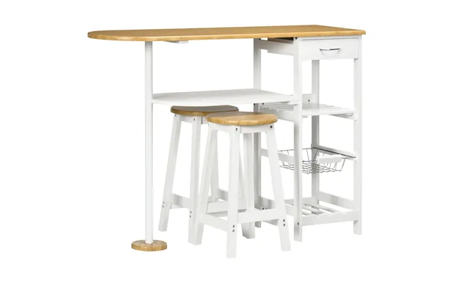 Mcl 3 Piece Bar Table Set, Breakfast Bar Table And Stools With Storage Shelf, Drawer, Wire Basket And Wine Rack For Kitc