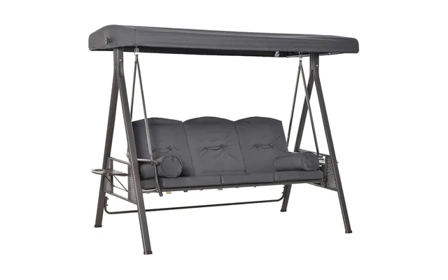 Mcl 3 Seater Garden Swing Chair Outdoor Hammock Bench W Adjustable Canopy - Cushions And Cup Trays