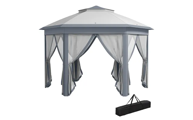Mcl 3 X 4m Metal Frame Hexagon Gazebo, With Curtains - Grey
