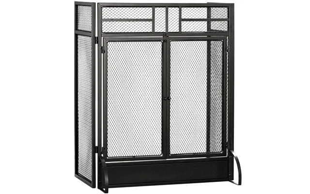 Mcl 3-panel Folding Fireplace Screen With Door, Freestanding Spark Guard, Metal Mesh Fireguard, Black - Default Title