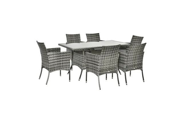 Mcl 7-piece Rattan Garden Furniture Set With Cushions - 6 Seater Garden Table And Chairs