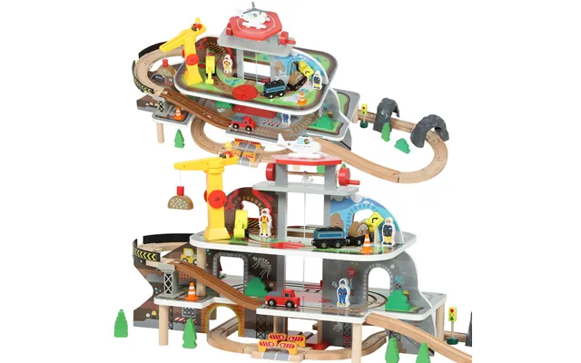 Mcl 79 Piece Wooden Train Set, Kids Train Track Mine Themed With Crane, Helicopter - Multicolour