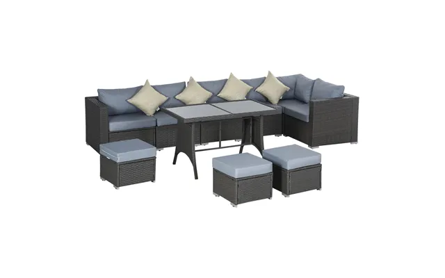 Mcl 9-seater Garden Rattan Furniture 10 Pcs Rattan Corner Dining Sofa Set - Grey Dusty Blue Cushion