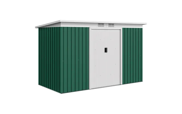 Mcl 9ft X 4ft Metal Garden Shed, Outdoor Tool House With Foundation Kit, Ventilations And Double Doors, Deep Green - Def product image