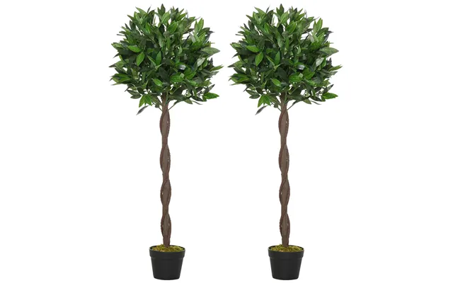 Mcl Artificial Bay Laurel Topiary Trees W Pot Fake - Set Of 2 120cm 4ft Indoor Greenery Plant Home Office Garden Decor G