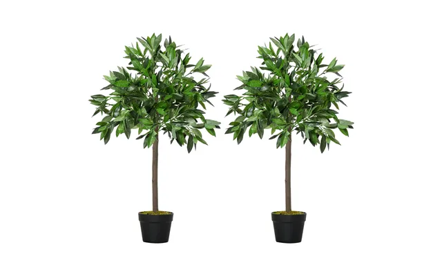 Mcl Artificial Bay Laurel Topiary Trees W Pot Fake - Set Of 2 90cm 3ft Indoor Greenery Plant Home Office Garden Decor Gr