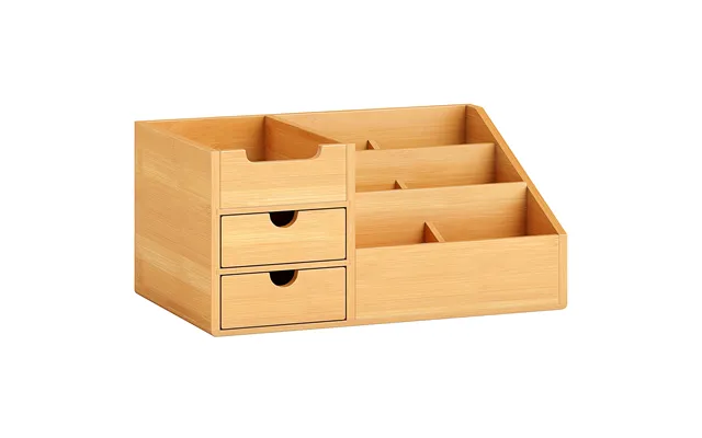 Mcl Desk Organiser Holder - Bamboo Multi-function Storage Caddy With 7 Storage Compartments And 2 Drawers For Home Offic
