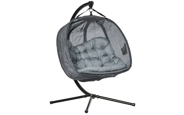 Mcl Double Hanging Egg Chair 2 Seaters Texteline Swing Hammock Chair With Stand, Cushion And Folding Design, For Indoor 