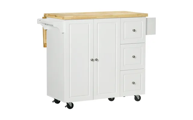 Mcl Drop-leaf Kitchen Island On Wheels With Extendable Rubber Wood Worktop - Rolling Kitchen Storage Trolley