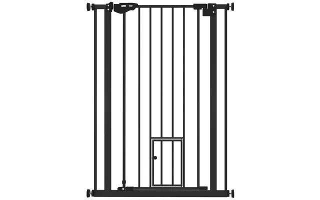 Mcl Extra Tall Pet Gate, Indoor Dog Safety Gate, With Cat Flap, Auto Close, 74-80cm Wide - Black