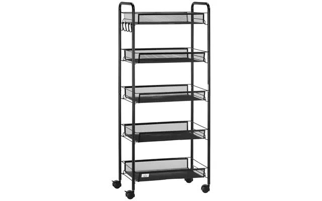 Mcl Five-steel Mesh Basket Storage Trolley, With Wheels - Black