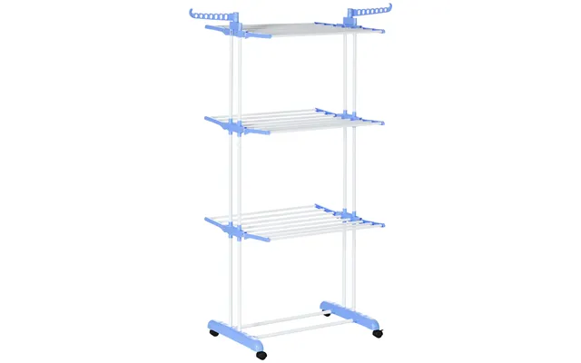Mcl Foldable Clothes Drying Rack, 4-tier Steel Garment Laundry Rack With Castors For Indoor And Outdoor Use, Blue - Blue product image