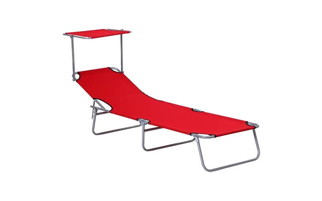 Mcl Folding Sun Lounger, Lounge Chairs Reclining Sleeping Bed With Adjustable Sun Shade Awning For Beach, Patio - Red