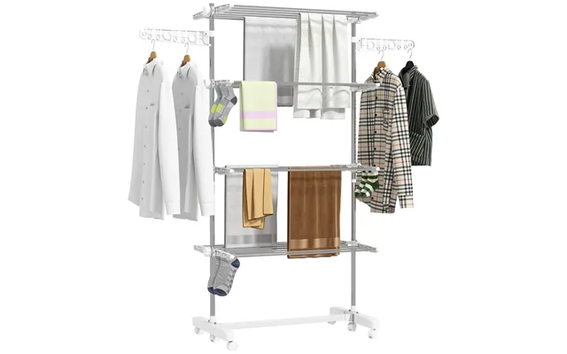 Mcl Four-shelf Collapsing Clothes Horse, With Side Arms And Wheels - White product image