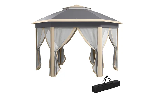 Mcl Hexagon Pop Up Gazebo Outdoor Patio Gazebo Double Roof Instant Shelter With Netting, 3 X 4m, Khaki - Multicolour
