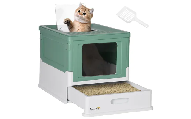 Mcl Hooded Cat Litter Box, Portable Pet Toilet, With Scoop, Front Entry - Green