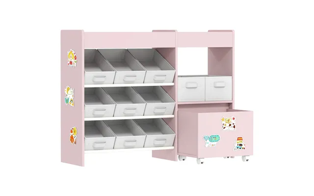 Mcl Kids Toy Storage Unit With 11 Bins, Cabinet, Top Shelves, 3 Stickers, For Nursery, Playroom, Pink - Pink