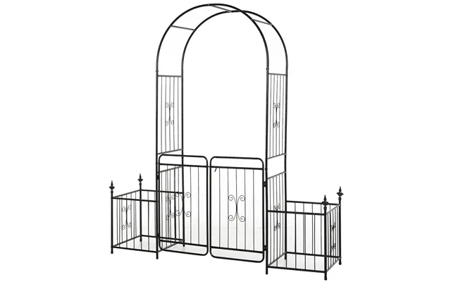 Mcl Metal Garden Arbor Arch With Double Doors - 2 Side Planter Baskets product image
