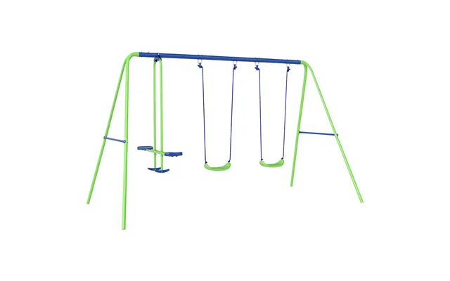 Mcl Metal Garden Swing Set Height Adjustable Children Outdoor Backyard Play Set For Toddlers Over 3 Years Old, Green - D