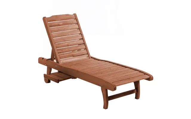 Mcl Outdoor Wooden Lounger Chair, Sun Bed With Built-in Table, Adjustable Backrest And Wheels, Red Brown - Default Title