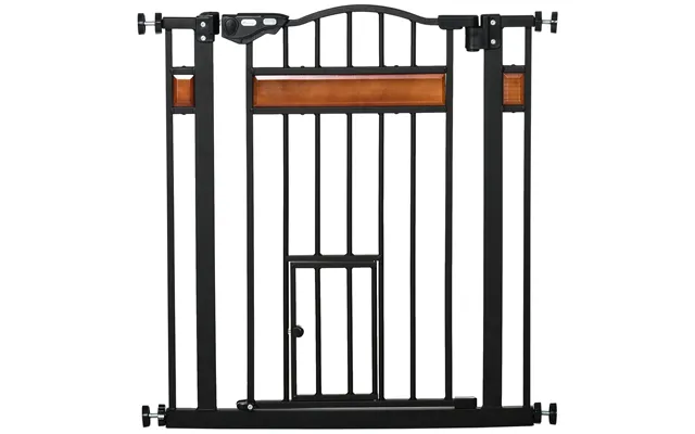 Mcl Pet Gate Safety Gate, With Cat Flap, Auto Close, For Staircases, Doorways, Hallways, 74-80cm Wide - Black