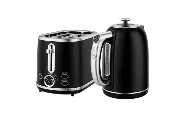 Mcl Polished Retro 40-100 C Kettle And Toaster Set - Black