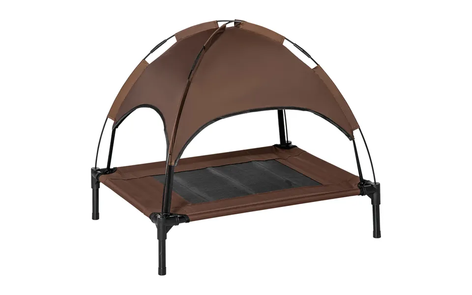 Mcl Raised Dog Bed Waterproof Elevated Pet Cot With Breathable Mesh Uv Protection Canopy Brown, For Medium Dogs, 76 X 61
