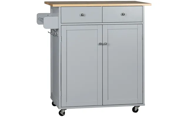Mcl Rolling Kitchen Island On Wheels, Utility Serving Cart With Rubber Wood Top, Towel Rack, Hooks And Storage Drawers, 