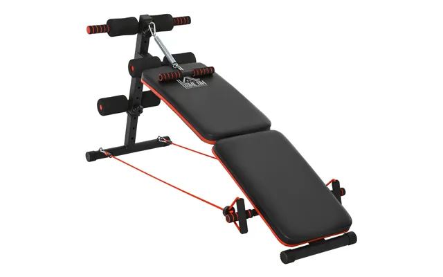 Mcl Sit Up Bench Core Workout Adjustable Thigh Support Foldable For Home Gym W Arm Pulling Rope Black