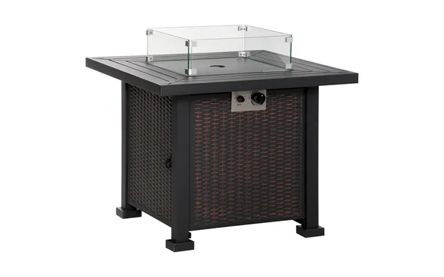 Mcl Square Propane Gas Fire Pit Table, 50000 Btu Rattan Smokeless Firepit Patio Heater With Glass Screen, Glass Beads An