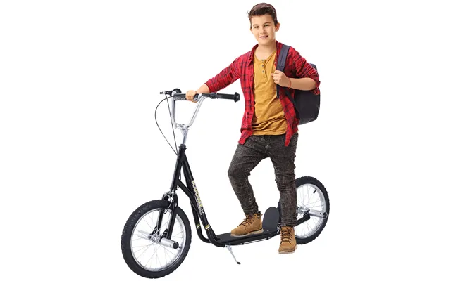 Mcl Stunt Scooter, Kids Scooter With 16 Big Wheels, Adjustable Height, Dual Brakes, For Ages 5 Years, Black - Black product image