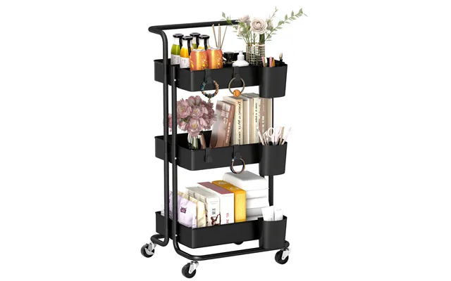 Mcl Three-tier Home Trolley, With Handle And Wheels - Black
