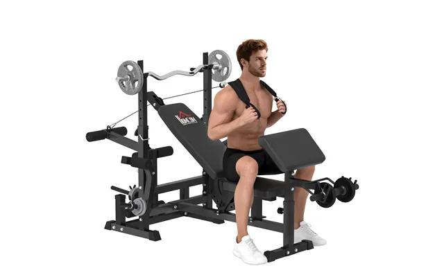 Mcl Weight Bench, 6 In 1 Adjustable Bench Press With Leg Extension, Barbell Rack, Preacher Curl Pad, Resistance Band, Mu