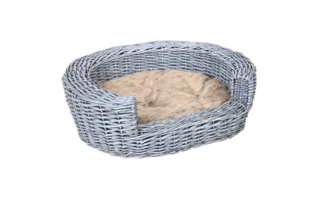 Mcl Wicker Pet Bed Willow Dog Cat Sofa Couch Puppy Basket With Cushion Grey 57l X 46w X 17