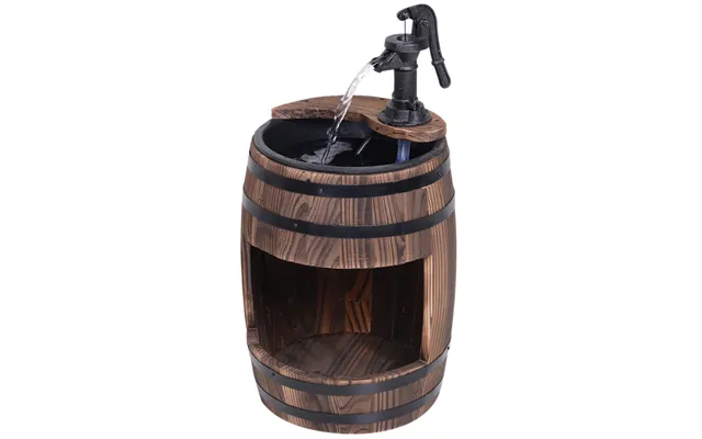 Mcl Wood Barrel Patio Water Fountain Electric Pump Garden Decorative Ornament With Flower Planter Decor