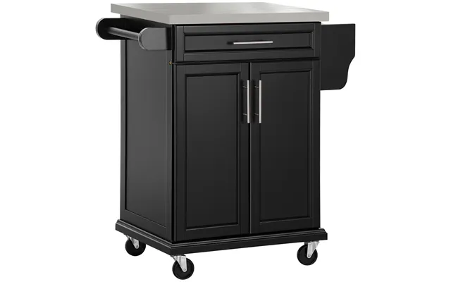 Mcl Wooden Kitchen Island On Wheels, Serving Cart Storage Trolley With Stainless Steel Top, Drawer, Side Handle And Rack