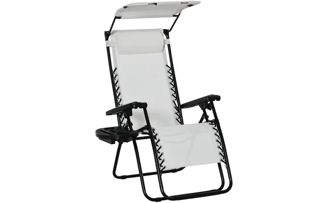 Mcl Zero Gravity Garden Folding Patio Sun Lounger W Cup Holder & Canopy Shade White - White