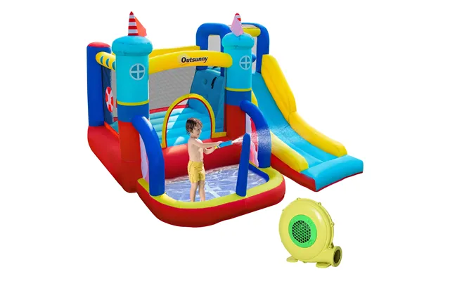 Outsunny 4 In 1 Kids Bouncy Castle Large Sailboat Style Inflatable House Slide Trampoline Water Pool Climbing Wall With 