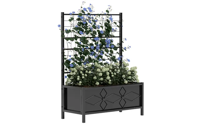 Outsunny Raised Bed For Garden With Trellis - Galvanised Planter Box With Diamond Pattern