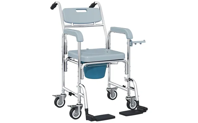 Rolling Shower Wheelchair For Seniors, Bedside Commode Chair With Locking Wheels, Seat, Backrest, Arms - Grey