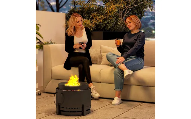 Smokeless Fire Pit With Ash Catcher - 37cm Portable Wood Burning Firepit With Poker For Garden Camping Bonfire Party
